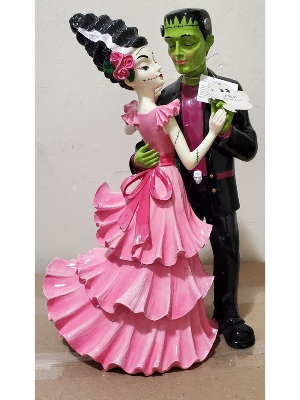 Goblin & Ghoul Frankenstein and Bride Dancing Figurine Pink Dress Halloween 16"